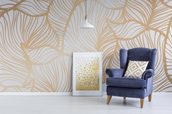 Golden Leaves Wallpaper Self Adhesive Wallpaper Removable - Etsy Australia