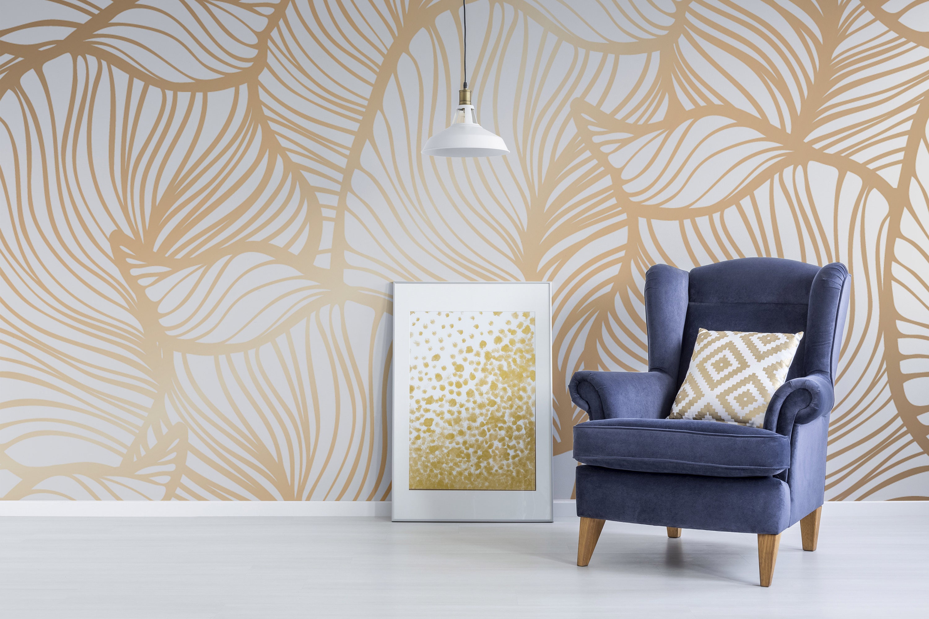 Golden Leaves Wallpaper Self Adhesive Wallpaper Wall mural Etsy