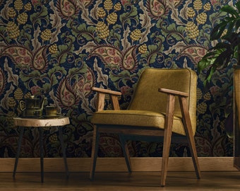 Victorian Paisley Plants Wallpaper | Self Adhesive Wallpaper, Removable Wallpaper, Temporary Wallpaper, Peel and Stick Wallpaper #406