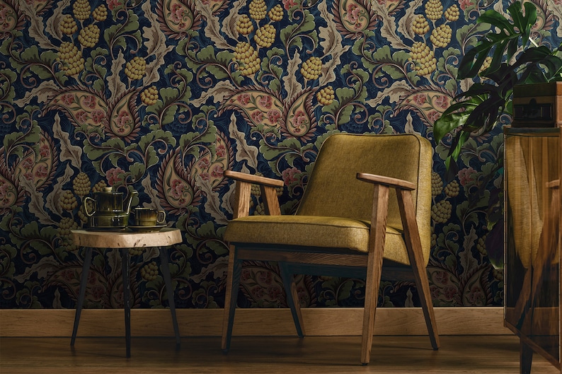 Victorian Paisley Plants Wallpaper Self Adhesive Wallpaper Etsy Australia