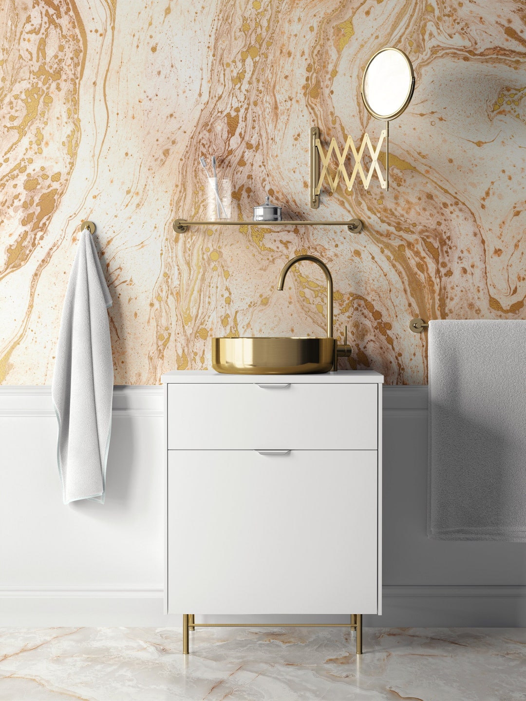 Gold Marble Wallpaper, Abstract Gold Color Wallpaper, Gold Mural, Removable Wallpaper, Bathroom ...