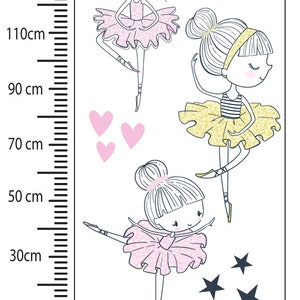 May include: Three illustrations of ballerinas in pink and yellow tutus with stars and hearts. The ballerinas are drawn in a simple, whimsical style.