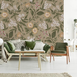 Jasmine and Petunia Flowers Wallpaper | Self Adhesive Wallpaper, Removable Wallpaper, Temporary Wallpaper, Peel and Stick Wallpaper #769