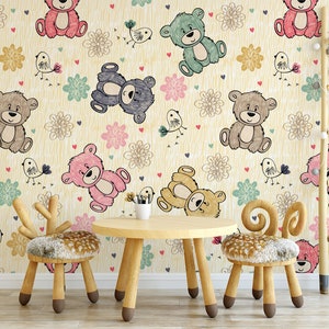 Teddy Bears Kids Wallpaper | Self Adhesive Wallpaper, Removable Wallpaper, Temporary Wallpaper, Peel and Stick Wallpaper #46