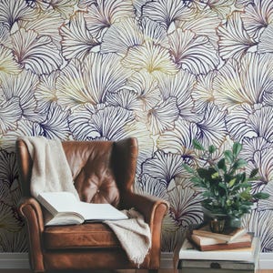 Ginkgo leaves wallpaper, removable wallpaper peel and stick wall art, non pasted wallpaper, botanical wallpaper, gold color wall decor #379