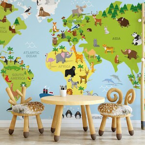 Weltkarte Kinderzimmer Wallpaper | Selbstklebende Tapete, entfernbare Tapete, temporäre Tapete, Tapete abziehen und aufkleben #58
