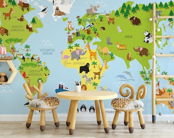 World Map Kids Wallpaper | Self Adhesive Wallpaper, Removable Wallpaper, Temporary Wallpaper, Peel and Stick Wallpaper #58