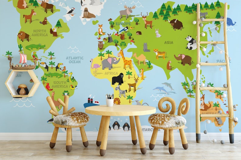Removable Wallpaper World Map Wallpaper Self Adhesive Etsy