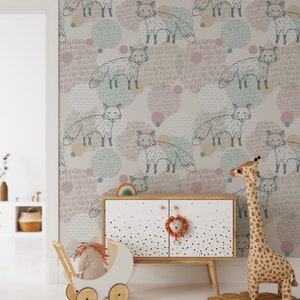 Cute Colorful Fox Wallpaper, Animal Wall Art, Kids Room Wallpaper, Children Wallpaper, Safe For Kids, Fun Wallpaper #85