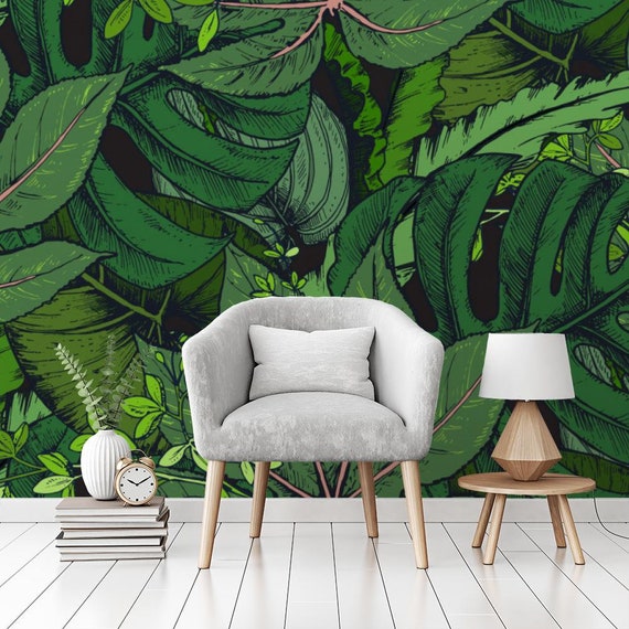 Bold Green Exotic Leaves Wallpaper Self Adhesive Wallpaper - Etsy New  Zealand