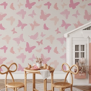 Pink Butterfly Wall Art, Butterfly Wallpaper, Pink Butterflies, Girls Room Decor, Nursery Wallpaper, Peel and Stick Wallpaper, Kids Room #39