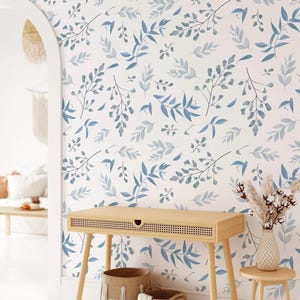 Soft Blue Herbs Wallpaper | Self Adhesive Wallpaper, Removable Wallpaper, Temporary Wallpaper, Peel and Stick Wallpaper  #154