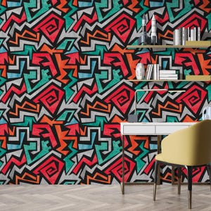 Carta da parati con graffiti astratti, decorazione da parete per cameretta adolescenti, carta da parati per cameretta bambini, arte murale in stile urbano vintage, arredamento per la casa, carta da parati rimovibile #668