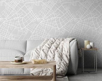 Street Map Wallpaper, Peel and Stick Wallpaper, Removable Wallpaper, Wall Mural, Room Decor, Bright Print, Self Adhesive Wallpaper #584