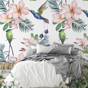 Colorful Hummingbird Wallpaper | Self Adhesive Wallpaper, Removable Wallpaper, Temporary Wallpaper, Peel and Stick Wallpaper #470