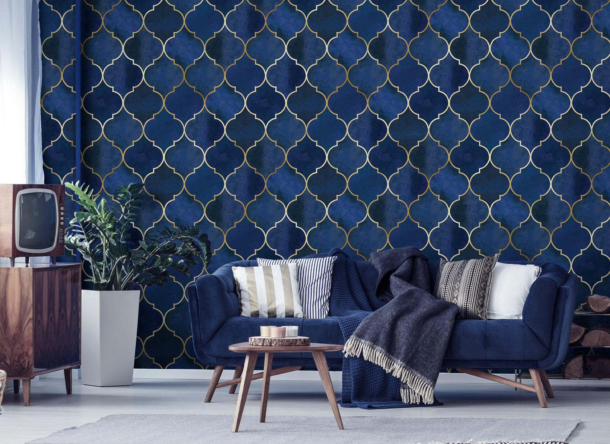 Blue Moroccan Pattern Wallpaper Peel and Stick Wallpaper Removable Wallpaper Vintage Decor Vinyl Wall Art Luxury Damask Wallpaper 590 Etsy UK