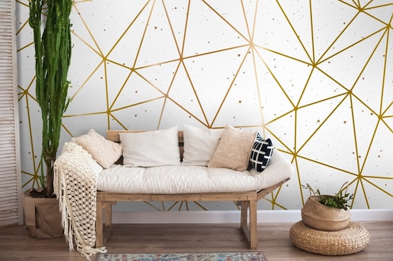 Golden Lines Wallpaper Self Adhesive Wallpaper, Removable