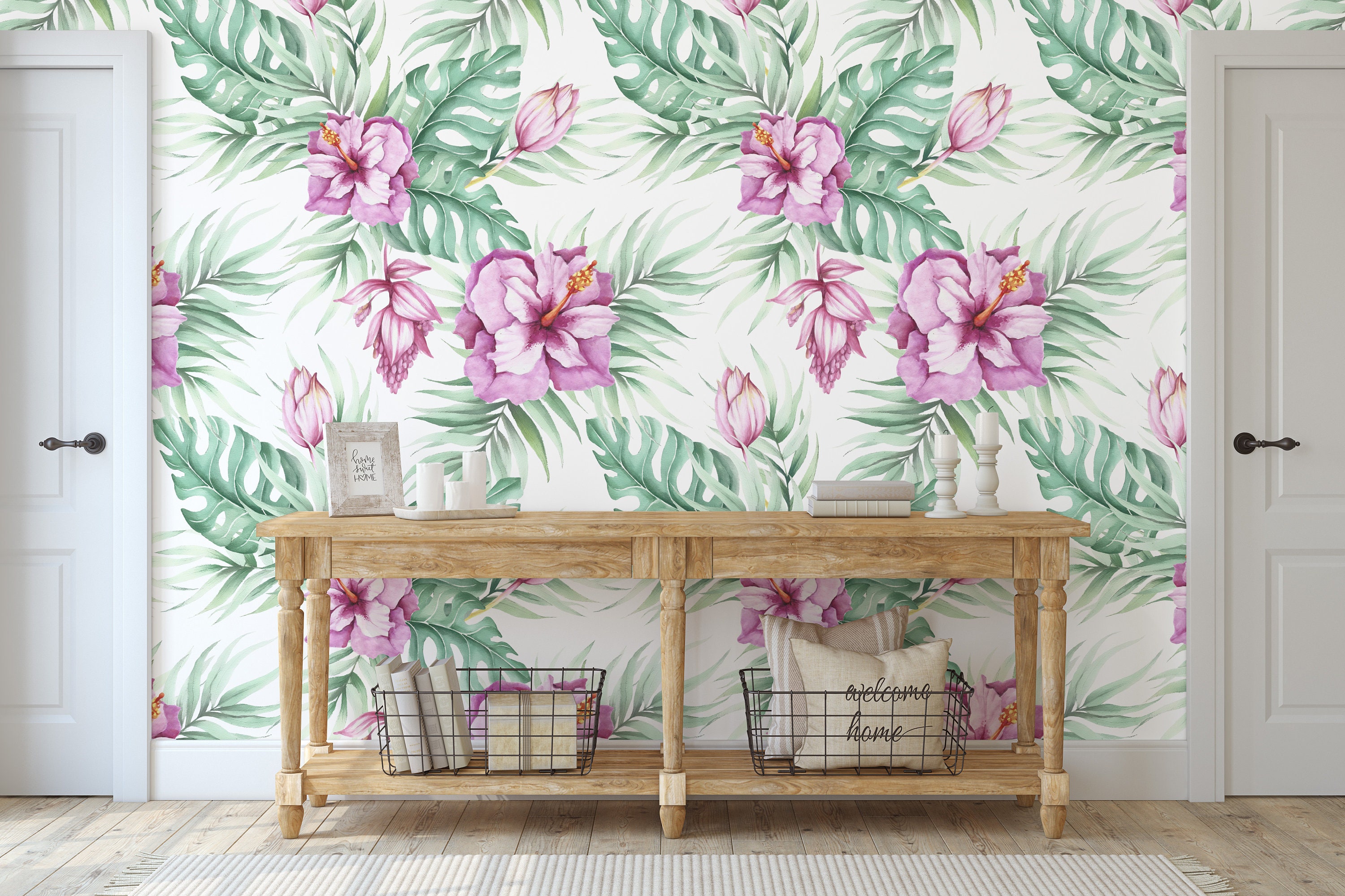 Watercolor Pink Floral Wallpaper, Floral Wall Art, Peonies Wallpaper ...