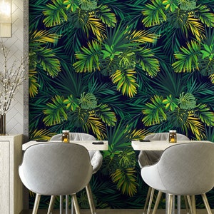 Sunny Monster Leaves Wallpaper | Self Adhesive Wallpaper, Removable Wallpaper, Temporary Wallpaper, Peel and Stick Wallpaper #300