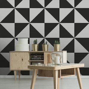 Black and White Wired Triangles | Self Adhesive Wallpaper, Removable Wallpaper, Temporary Wallpaper, Peel and Stick Wallpaper #871