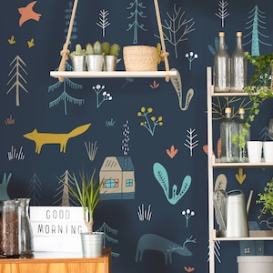 Forest Kids Wallpaper, Self Adhesive Wallpaper, Removable Wallpaper, Temporary Wallpaper, Peel and Stick Wallpaper #3