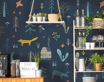 Forest Kids Wallpaper, Self Adhesive Wallpaper, Removable Wallpaper, Temporary Wallpaper, Peel and Stick Wallpaper #3