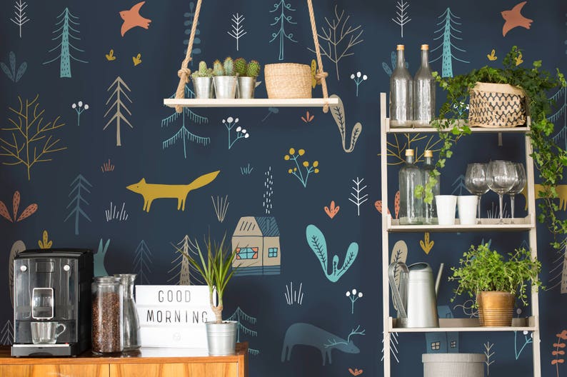 Removable Wallpaper Forest Wallpaper Self Adhesive Etsy