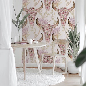 Bohemian Skulls Wallpaper, Self Adhesive Wallpaper, Removable Wallpaper, Temporary Wallpaper, Peel and Stick Wallpaper #1