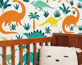 Dinosaurs and Nature Kids Wallpaper | Self Adhesive Wallpaper, Removable Wallpaper, Temporary Wallpaper, Peel and Stick Wallpaper #564