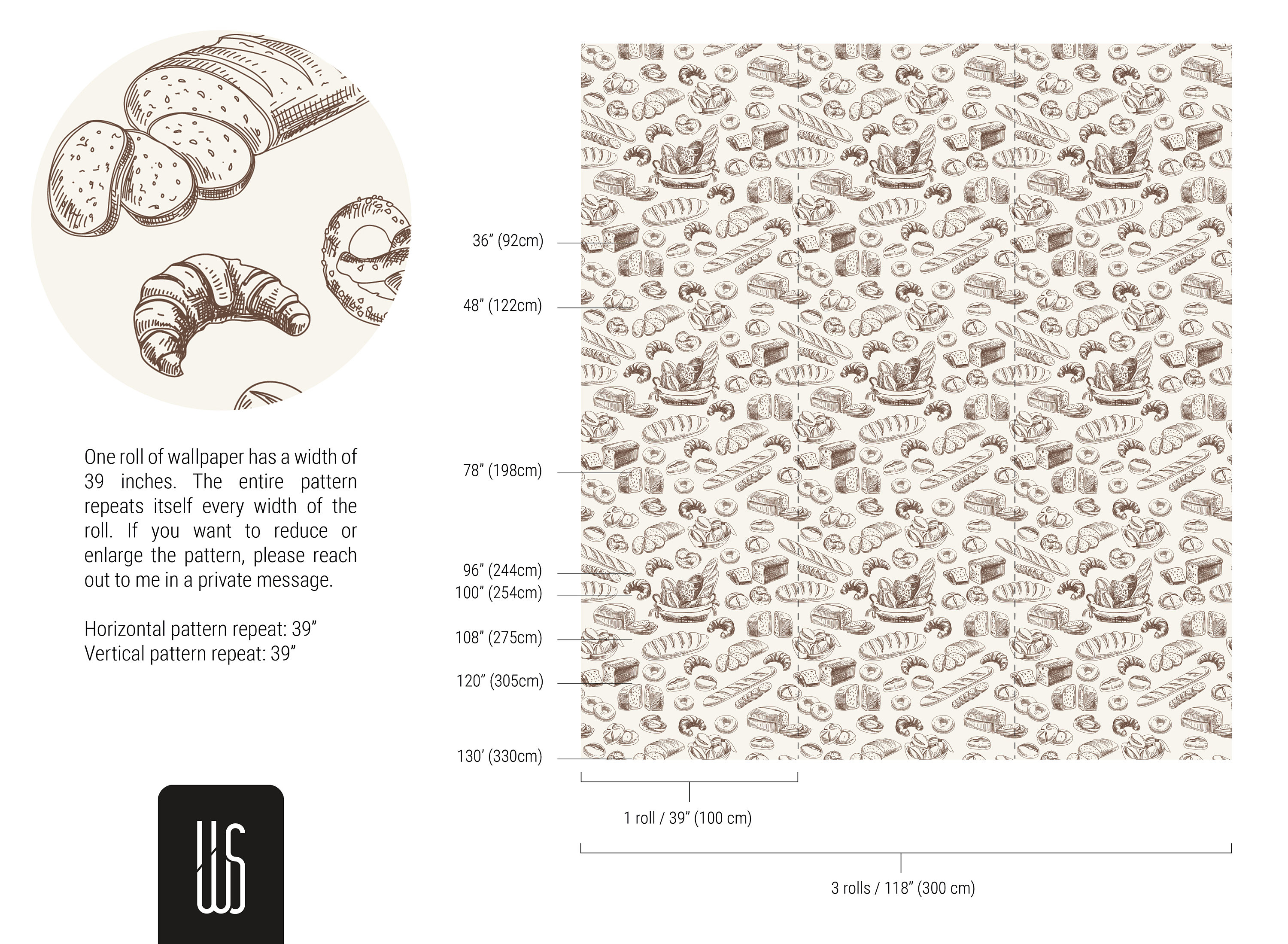 Bakery Wallpaper Pattern Bakery Pattern Wallpaper, Bread Wallpaper, Bakery Industrial Wall Decor ...