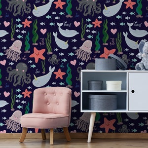 Sea Creatures Kids Wallpaper | Self Adhesive Wallpaper, Removable Wallpaper, Temporary Wallpaper, Peel and Stick Wallpaper #333