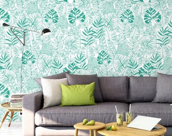 Soft Green Hawaiian Wallpaper | Self Adhesive Wallpaper, Removable Wallpaper, Temporary Wallpaper, Peel and Stick Wallpaper #762