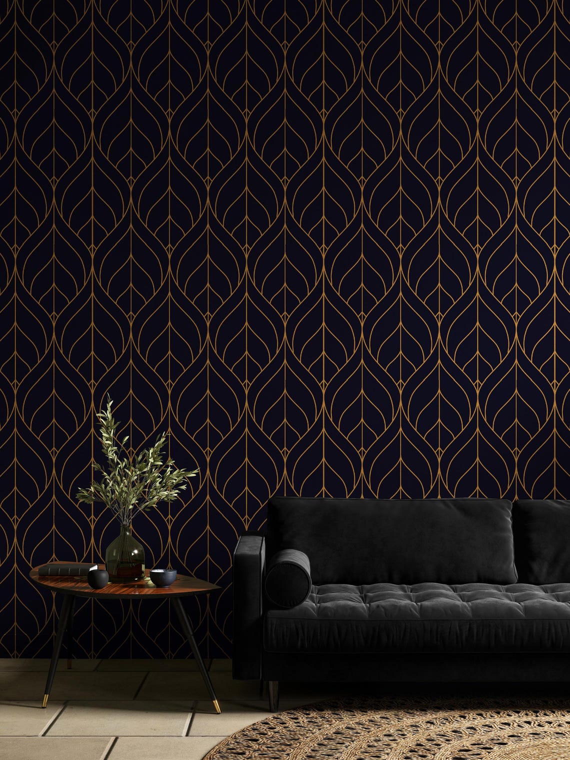 Vintage Art Deco Arches Wallpaper, Dark Vintage Wallpaper, Retro Wall ...