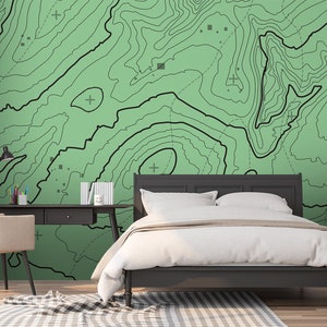 Topographische Karte Wallpaper | Selbst klebende Tapete, abnehmbare Tapete, temporäre Tapete, Tapete zum Abziehen und Aufkleben #242