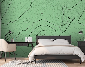 Topographische Karte Wallpaper | Selbst klebende Tapete, abnehmbare Tapete, temporäre Tapete, Tapete zum Abziehen und Aufkleben #242