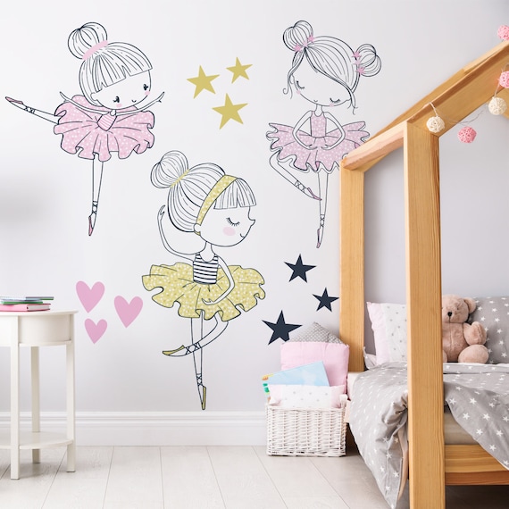 Fairy-tale ballerinas Wall Decal | Self Adhesive Wall Decal, Removable Wall Stickers, Wall Art, Kids Stickers S35