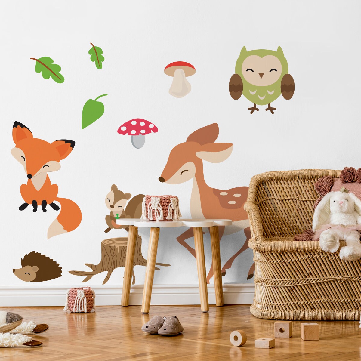 Happy Forest Animals With Leaves Wall Decal Self Adhesive - Etsy Denmark Happy Forest Animals With Leaves Wall Decal Self Adhesive - Etsy Denmark