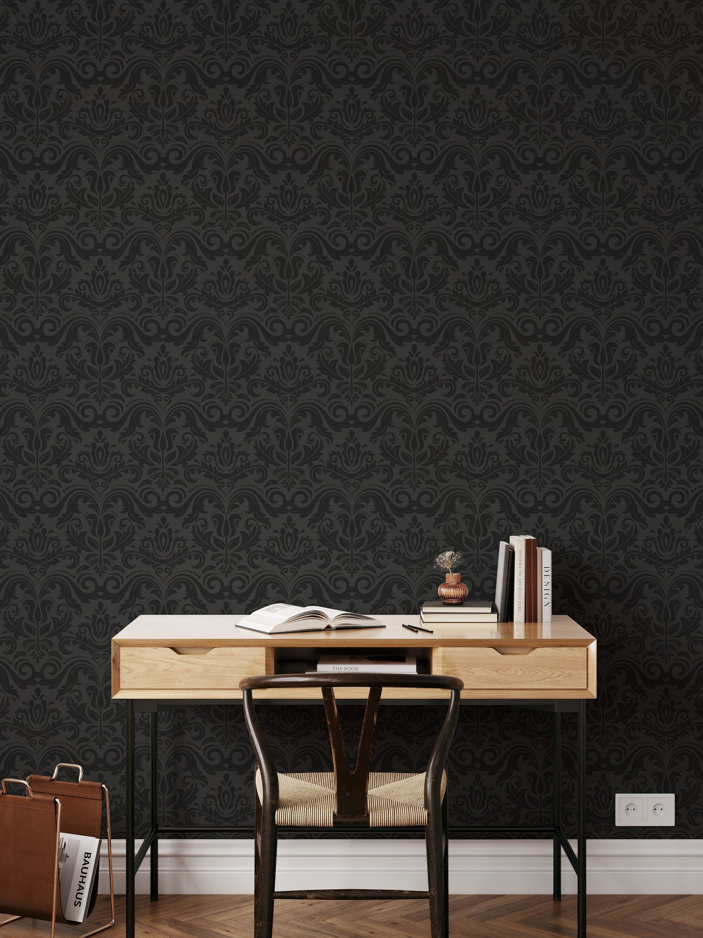 Luxury Damask Wallpaper, Black Wallpaper, Art Deco, Self Adhesive Wallpaper, Vintage Wallpaper, Peel And Stick Wallpaper, Room Decor #104 - View #7