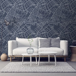 Navy Blau Street Map Wallpaper | Selbstklebende Tapete, Ablösbare Tapete, Klebetapete, Abziehbare Tapete #586