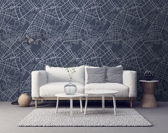 Navy Blau Street Map Wallpaper | Selbstklebende Tapete, Ablösbare Tapete, Klebetapete, Abziehbare Tapete #586