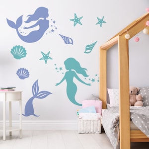 Mermaids with seashells Wall Decal | Self Adhesive Wall Decal, Removable Wall Stickers, Wall Art, Kids Stickers S24