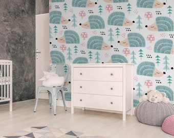 Cute Hedgehog Kids Wallpaper | Self Adhesive Wallpaper, Removable Wallpaper, Temporary Wallpaper, Peel and Stick Wallpaper #692