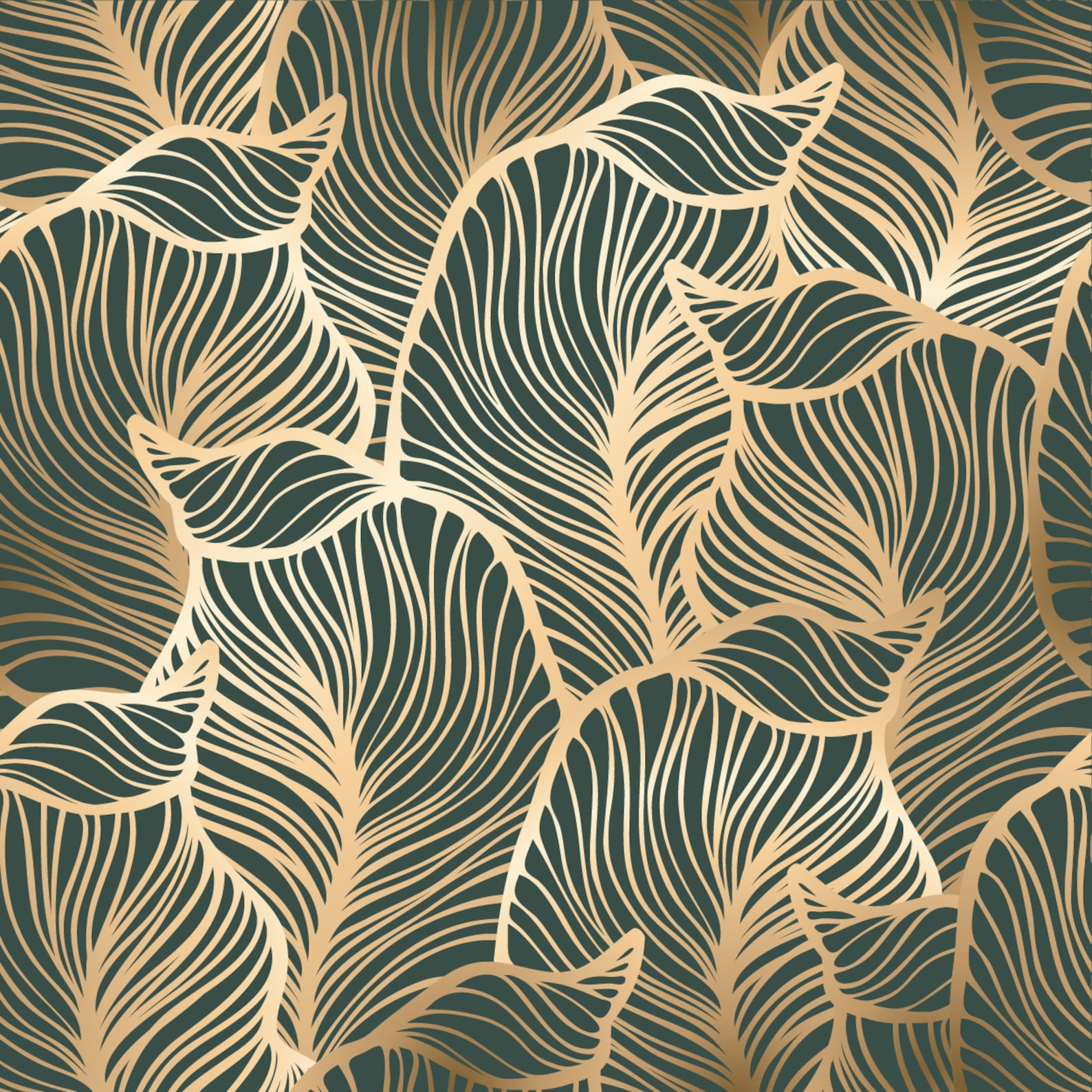Golden Leaves on Green Wallpaper Self Adhesive Wallpaper | Etsy