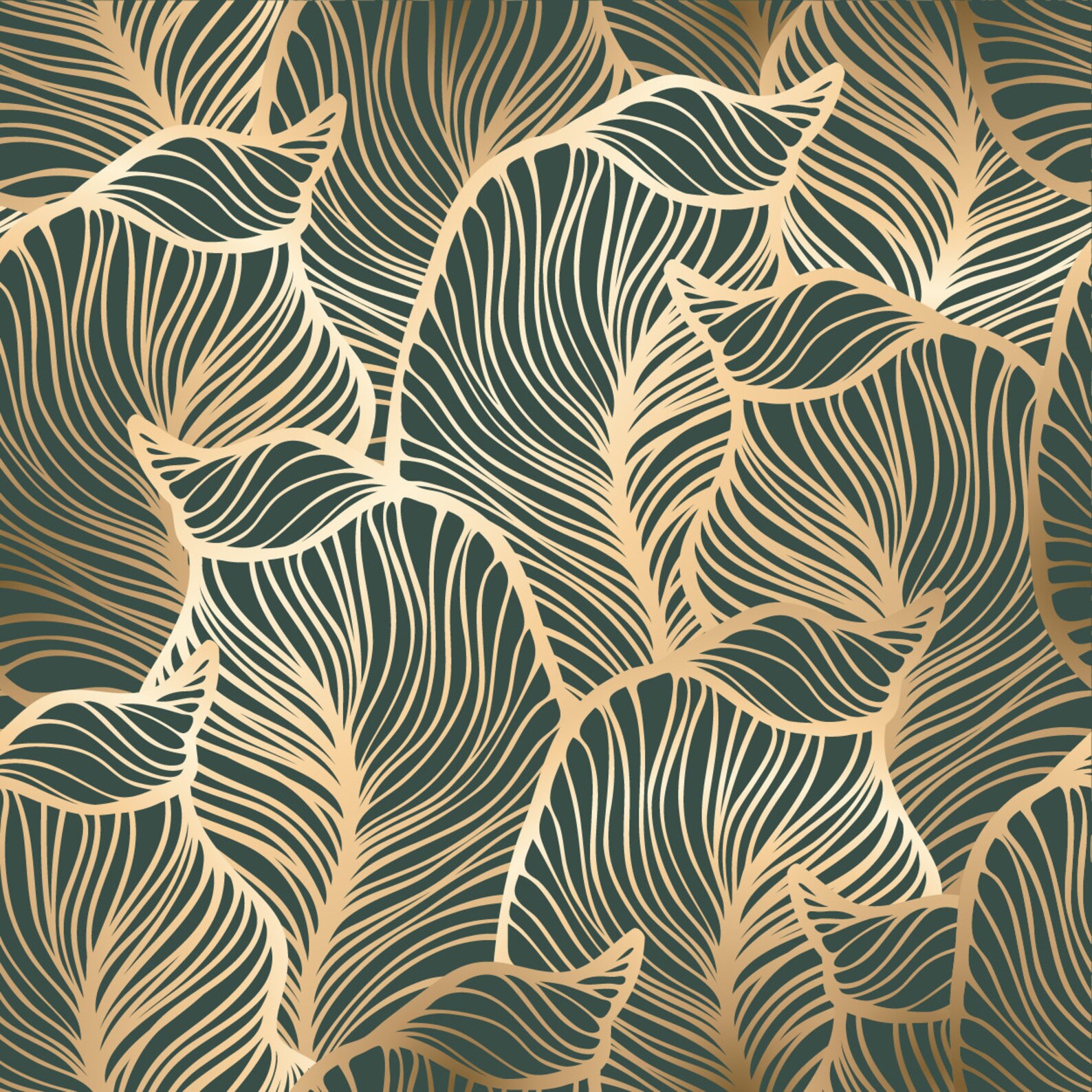 Golden Leaves on Green Wallpaper Self Adhesive Wallpaper Etsy
