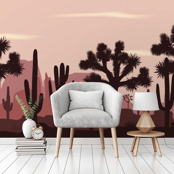 Desert Wall Mural, Cacti Landscape, Sunset Wallpaper, Peel and Stick, Self Adhesive  Wallpaper, Removable Wall Mural, Home Decor 699 