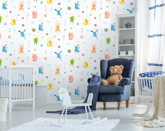 Cartoon Animals Kids Wallpaper | Self Adhesive Wallpaper, Removable Wallpaper, Temporary Wallpaper, Peel and Stick Wallpaper #287