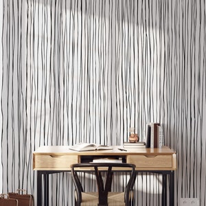 Abstract Lines Wallpaper, Geometric Wall Art, Monochrome, Black And White Wall Art, Peel and Stick Wallpaper, Minimalist Wall Art Decor #148