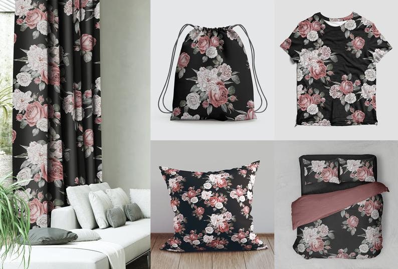 Apparel Fabric Dark Vintage Roses Fabric Textile T20 Printed Fabric Fabric by the metre Cotton Fabric Fabric by the yard