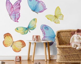 Watercolor colorful butterflies Wall Decal | Self Adhesive Wall Decal, Removable Wall Stickers, Wall Art, Kids Stickers S33