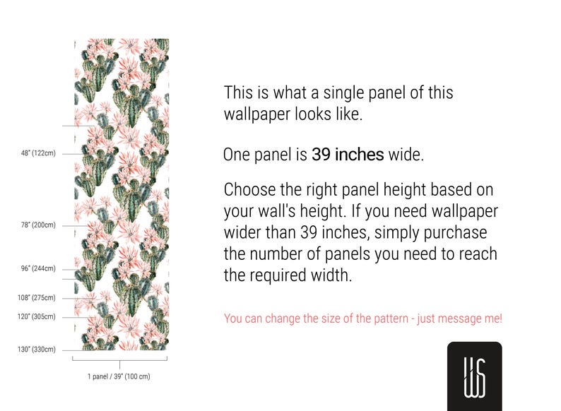 Bloomy Cactus Wallpaper | Self Adhesive Wallpaper, Removable Wallpaper, Temporary Wallpaper, Peel and Stick Wallpaper #377 image 2